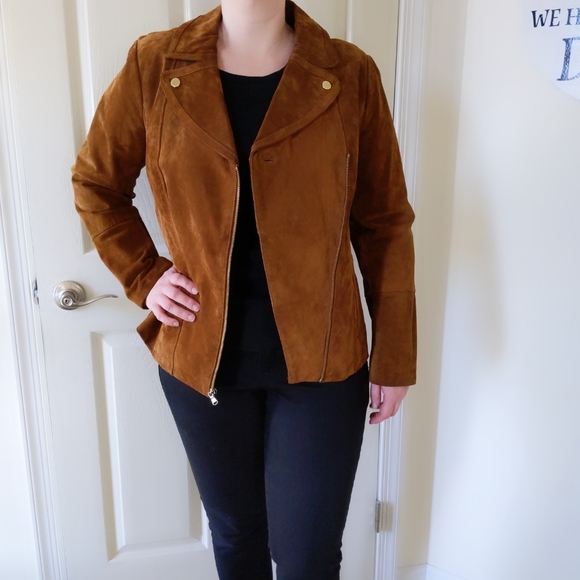 Isaac Mizrahi Live brown suede jacket gold size 8 - Picture 11 of 11